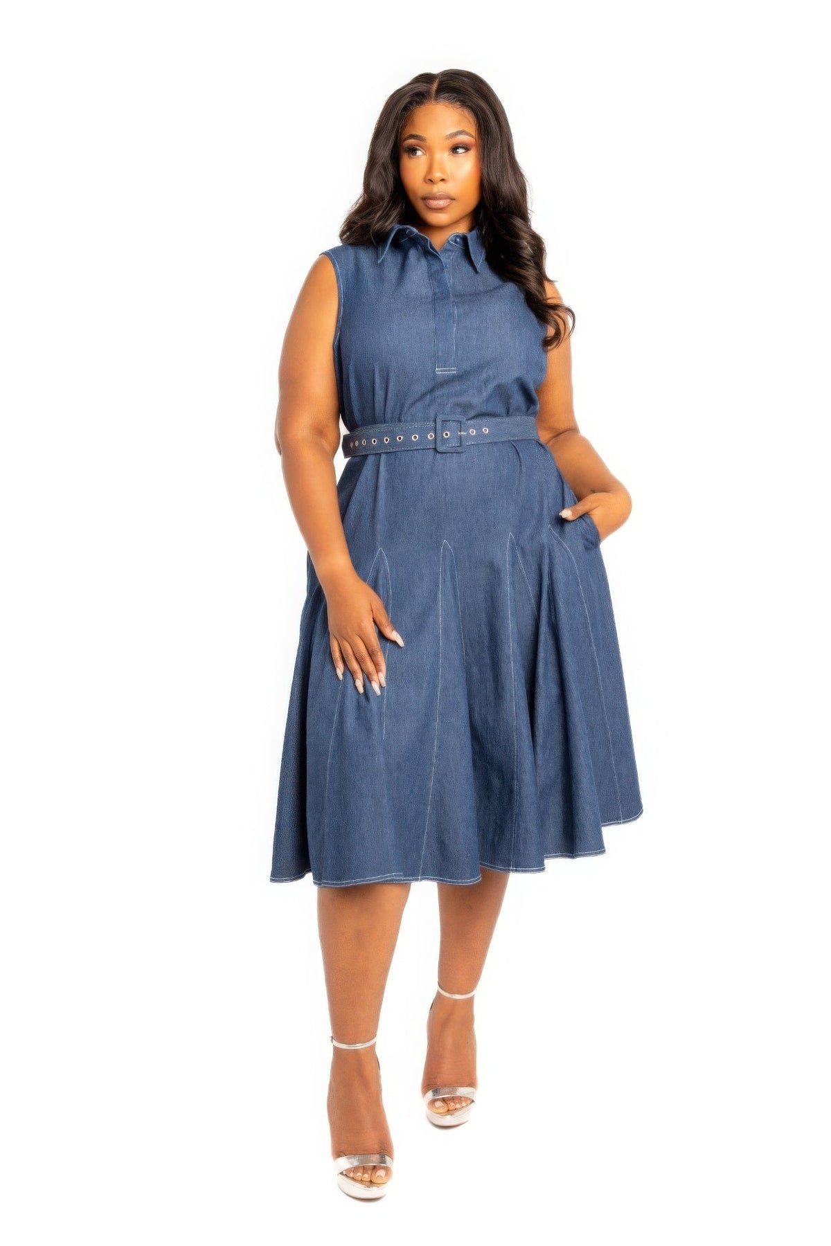 Washed denim shirt dress