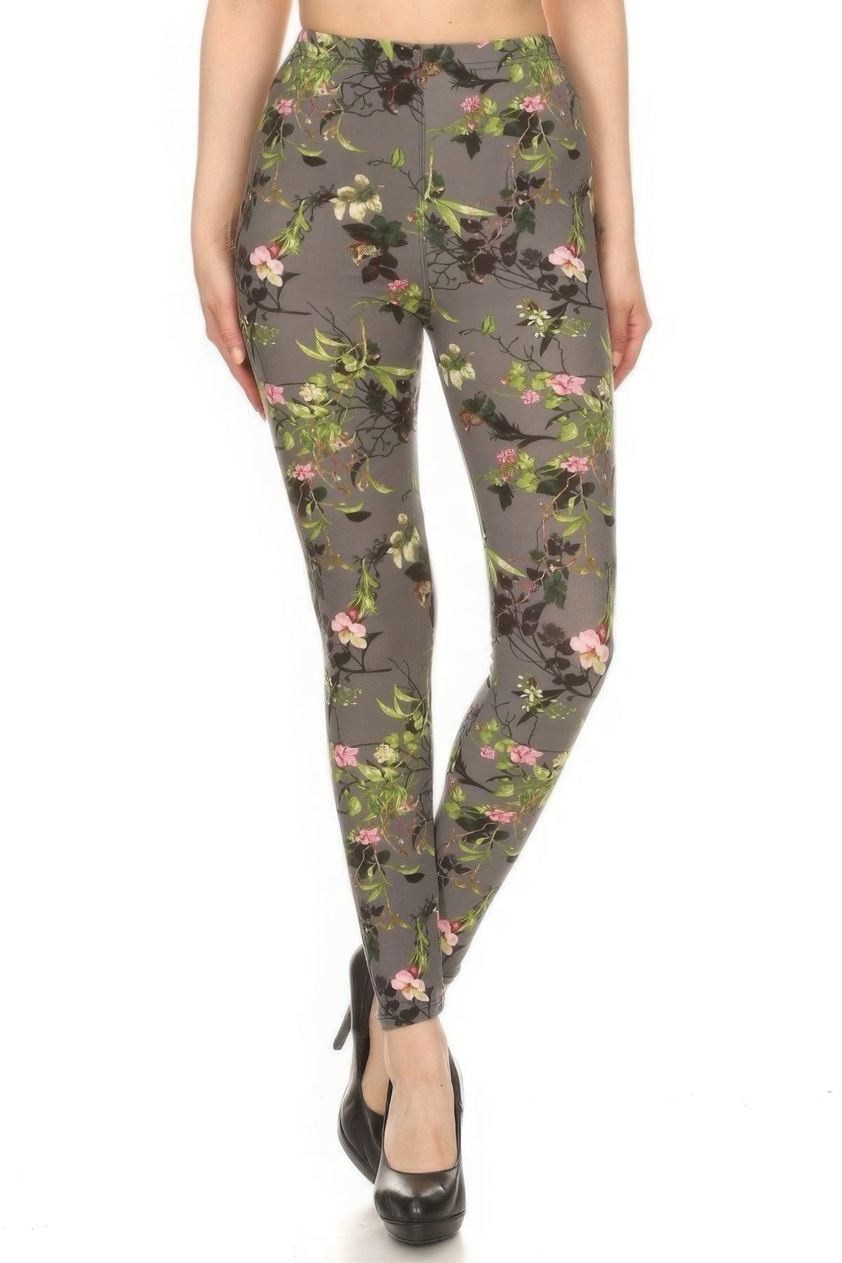 Floral Printed High Waisted Leggings With An Elastic Waist