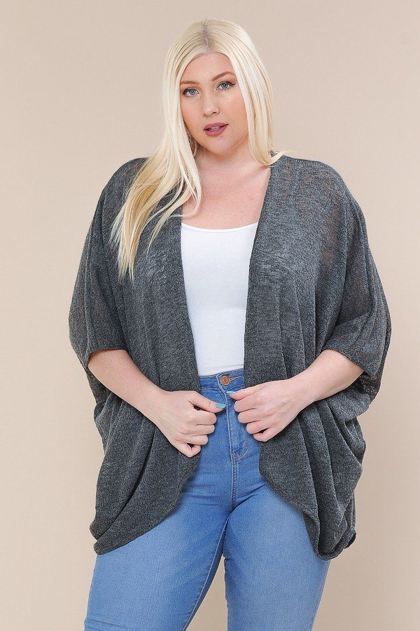 Open Front Cardigan Back V-neck Kimono Sleeves