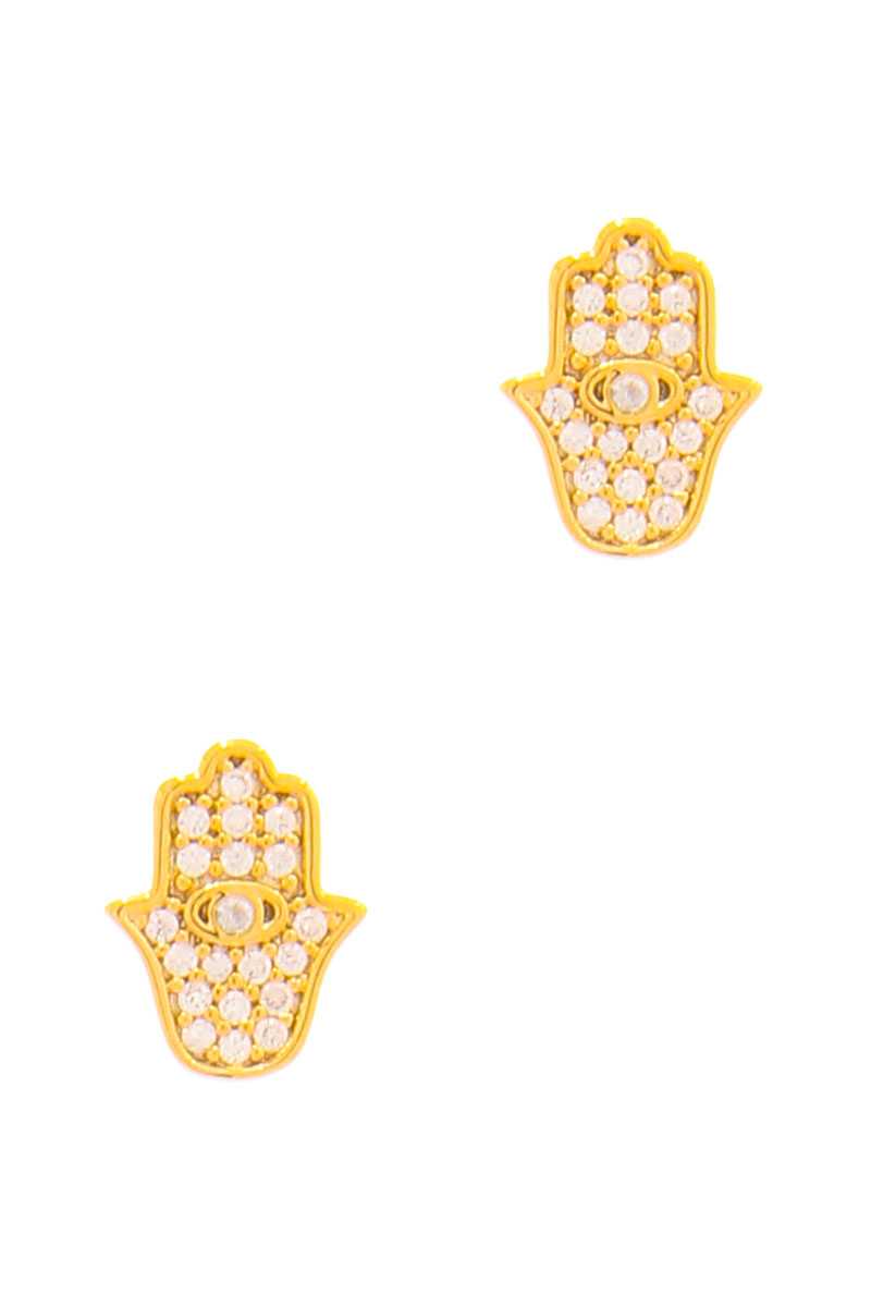 Trendy Hamsa Hand Rhinestone Stud Earring