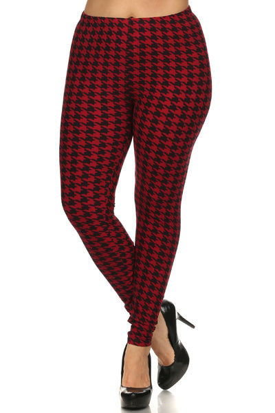 Plus Size Houndstooth Print, High Waisted, Full Length, Leggings.