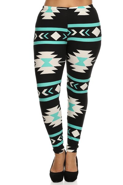 Plus Size Aztec Print, High Waisted, Full Length, Leggings.