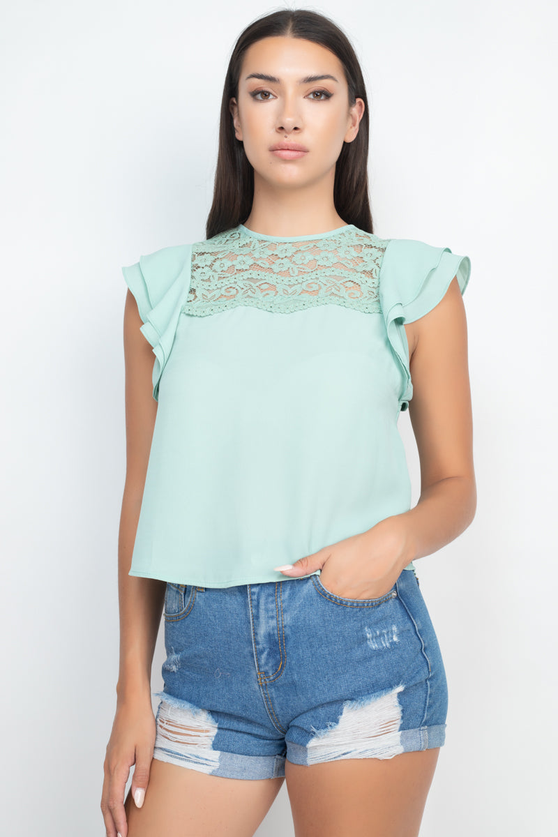 Lace Illusion Flutter Sleeves Top