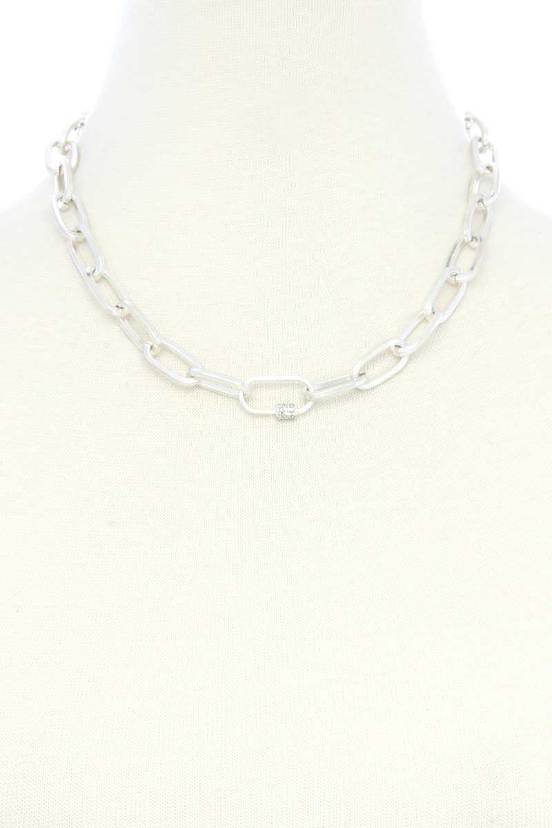 Dainty Rhinestone Roll Oval Link Necklace