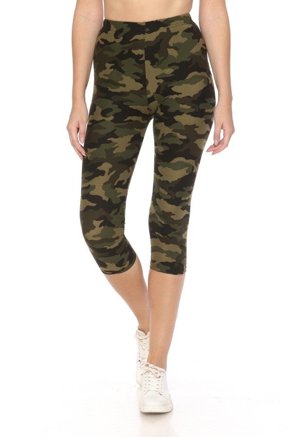 Multi-color Print, Cropped Capri Leggings In A Fitted Style With A Banded High Waist