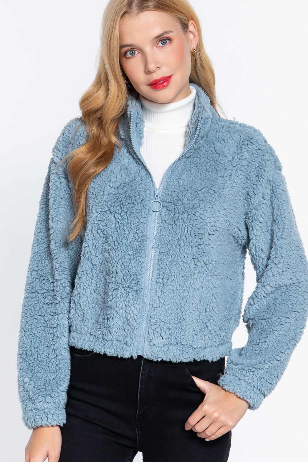 Long Slv Faux Fur Zip-up Jacket