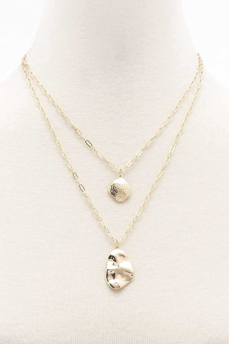 2 Layered Metal Chain Pendant Necklace