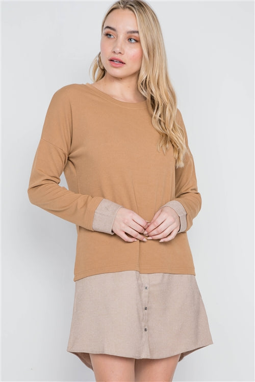 Knit Combo Long Sleeve Sweater Dress