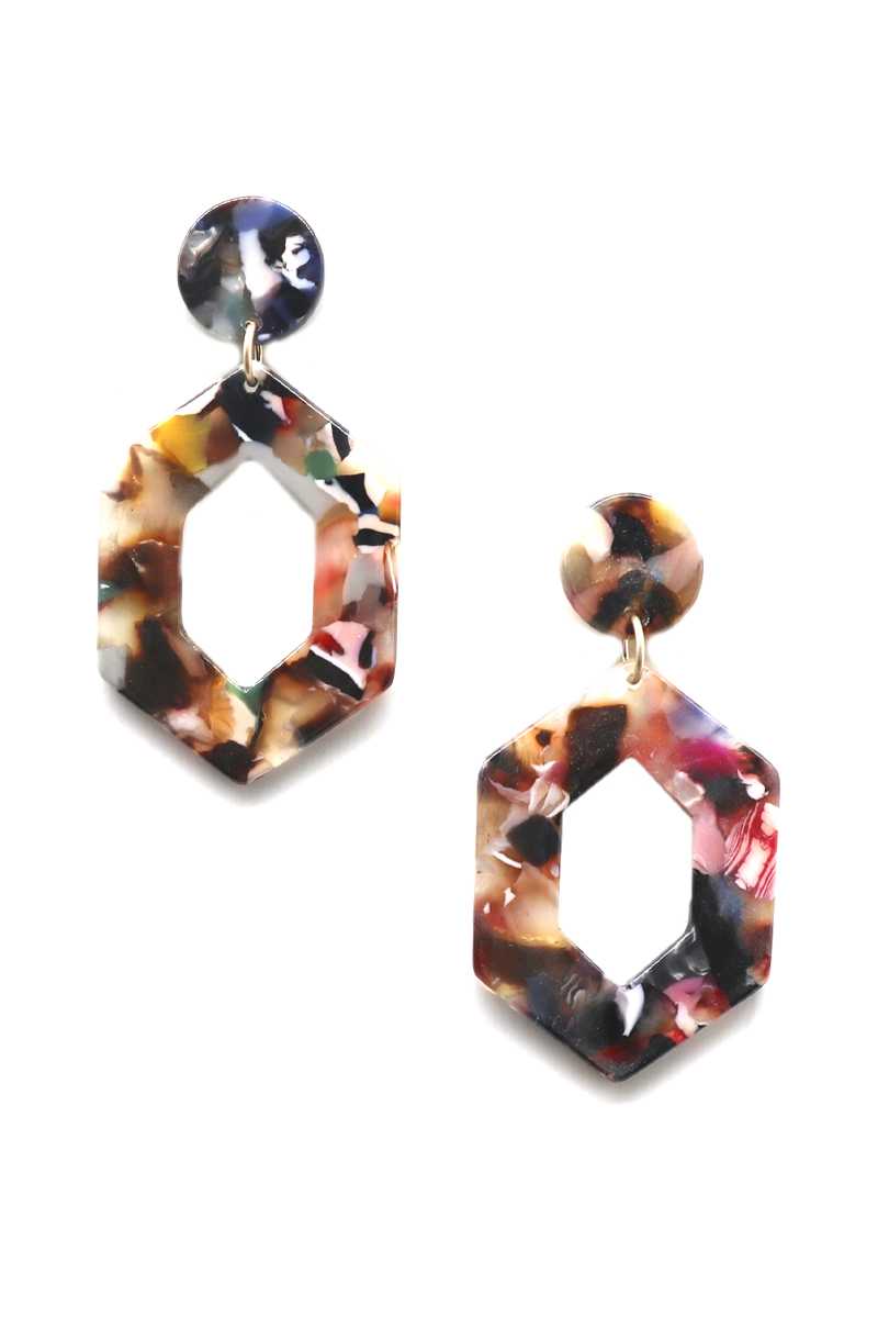 Acetate Hexagon Dangle Earring