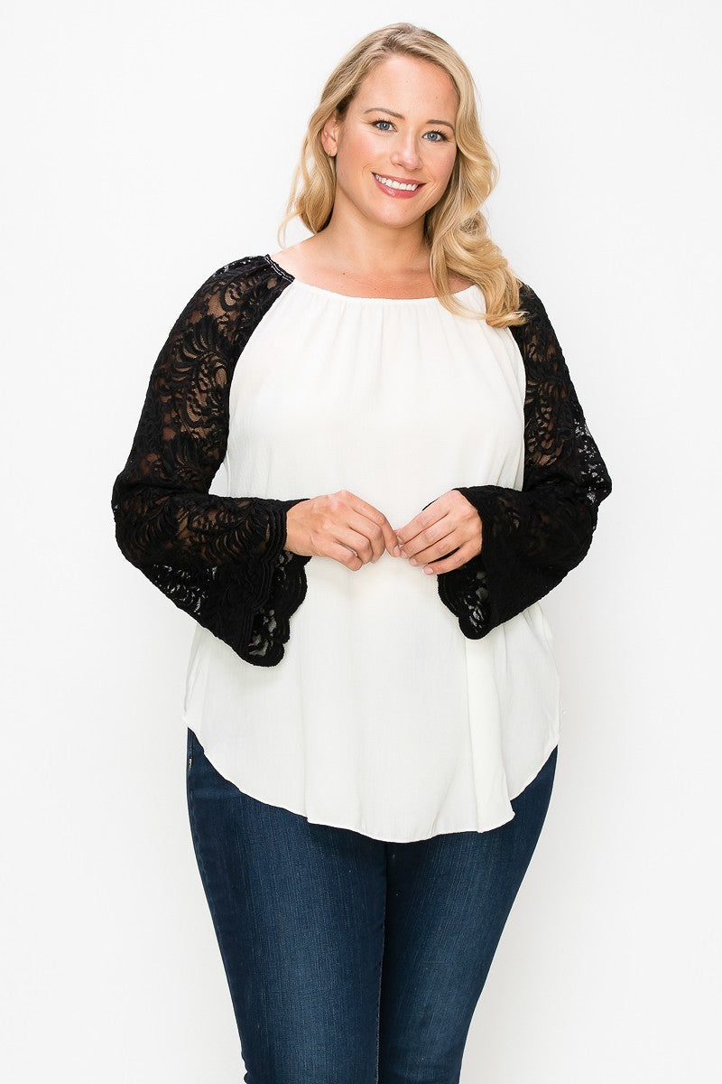 Solid Top Featuring Flattering Lace Bell Sleeves