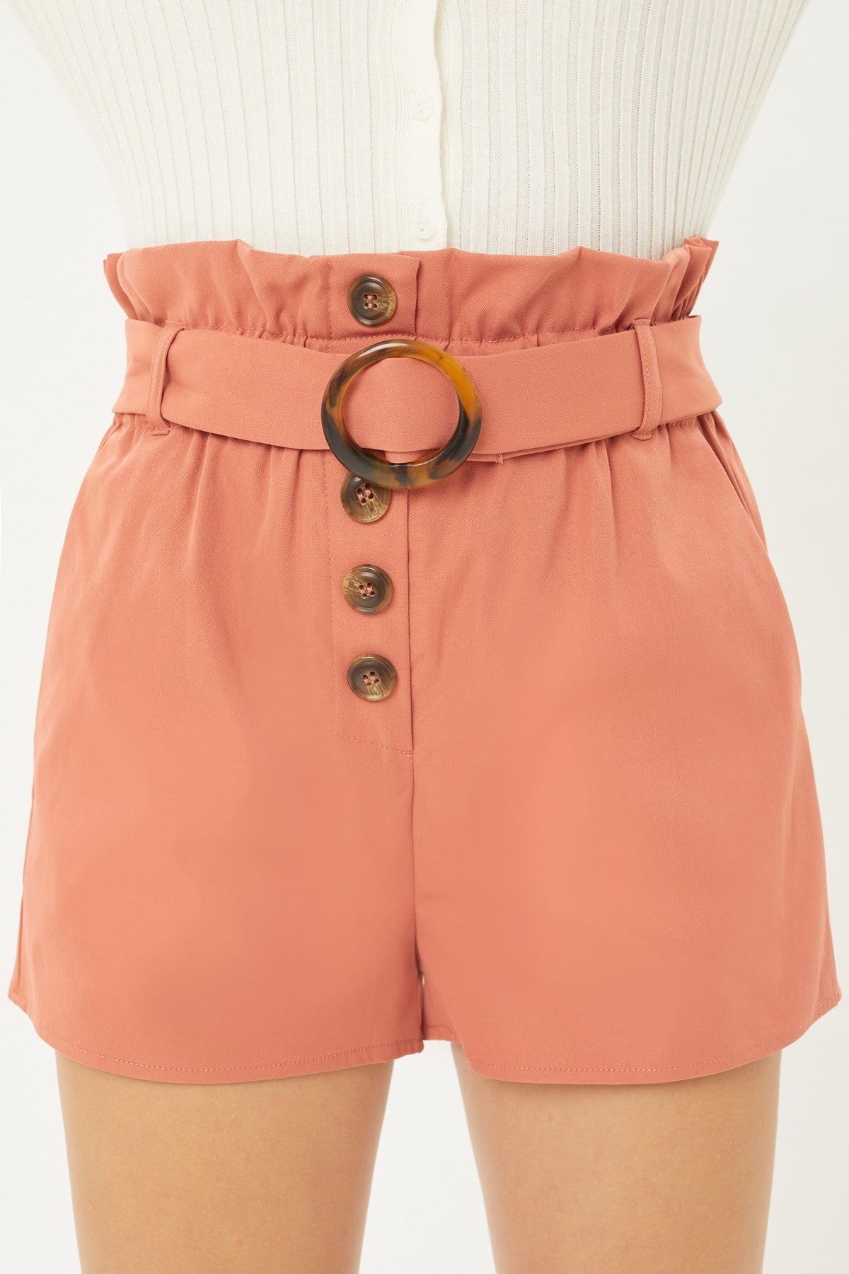 Belt Buckle Shorts With Button Up Fly Closure