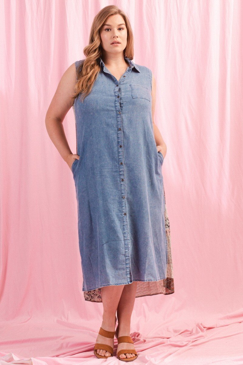 Sleeveless Denim Maxi Shirt Dress