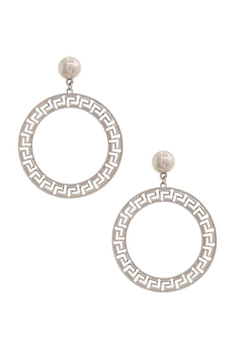 Round Metal Greek Pattern Dangle Earring