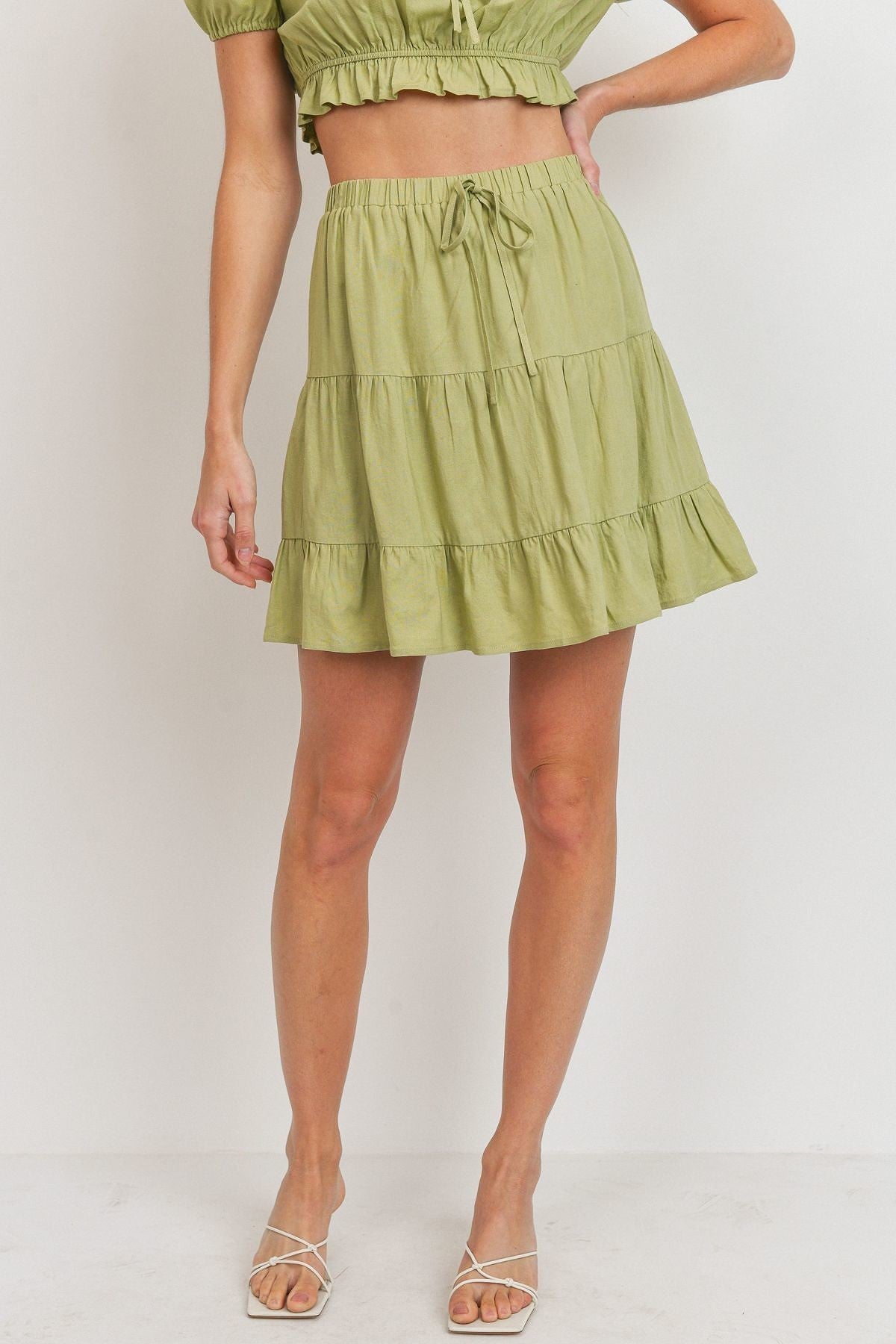 Three Layer Ruffle Drawstring Skirt