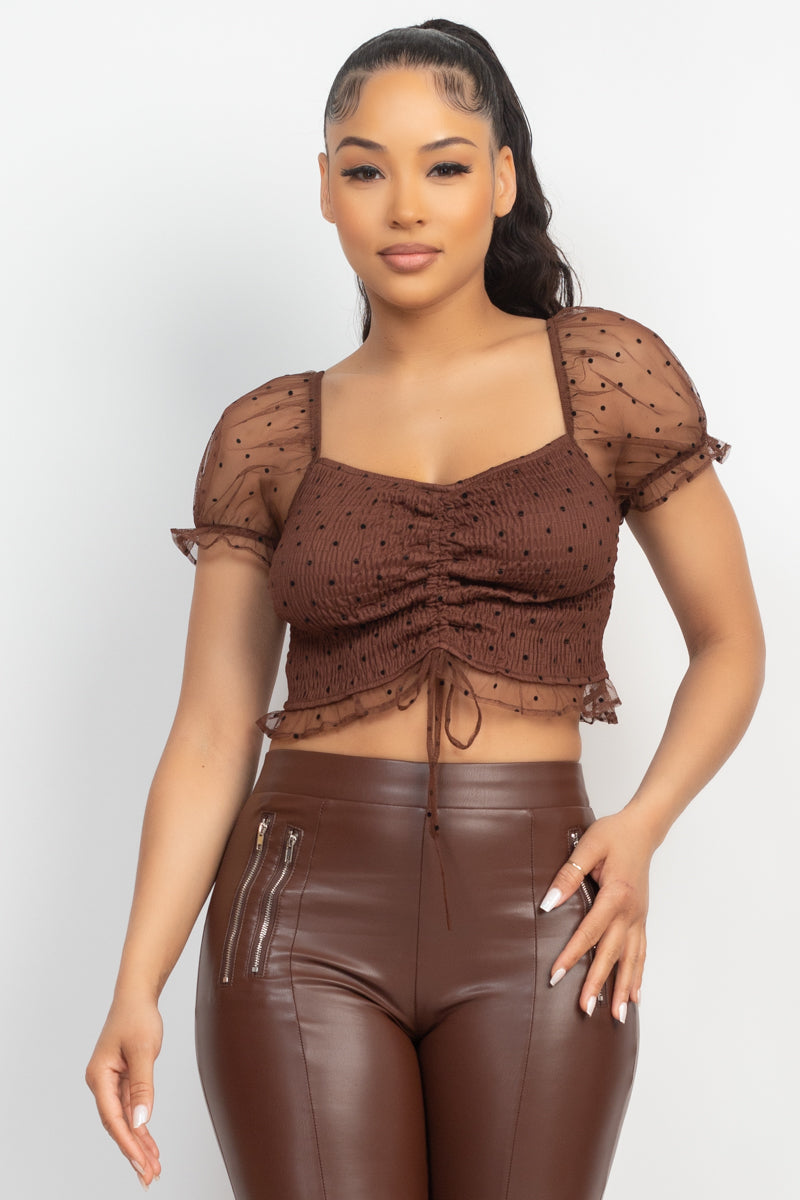 Smocking Ruched Dotted Crop Top