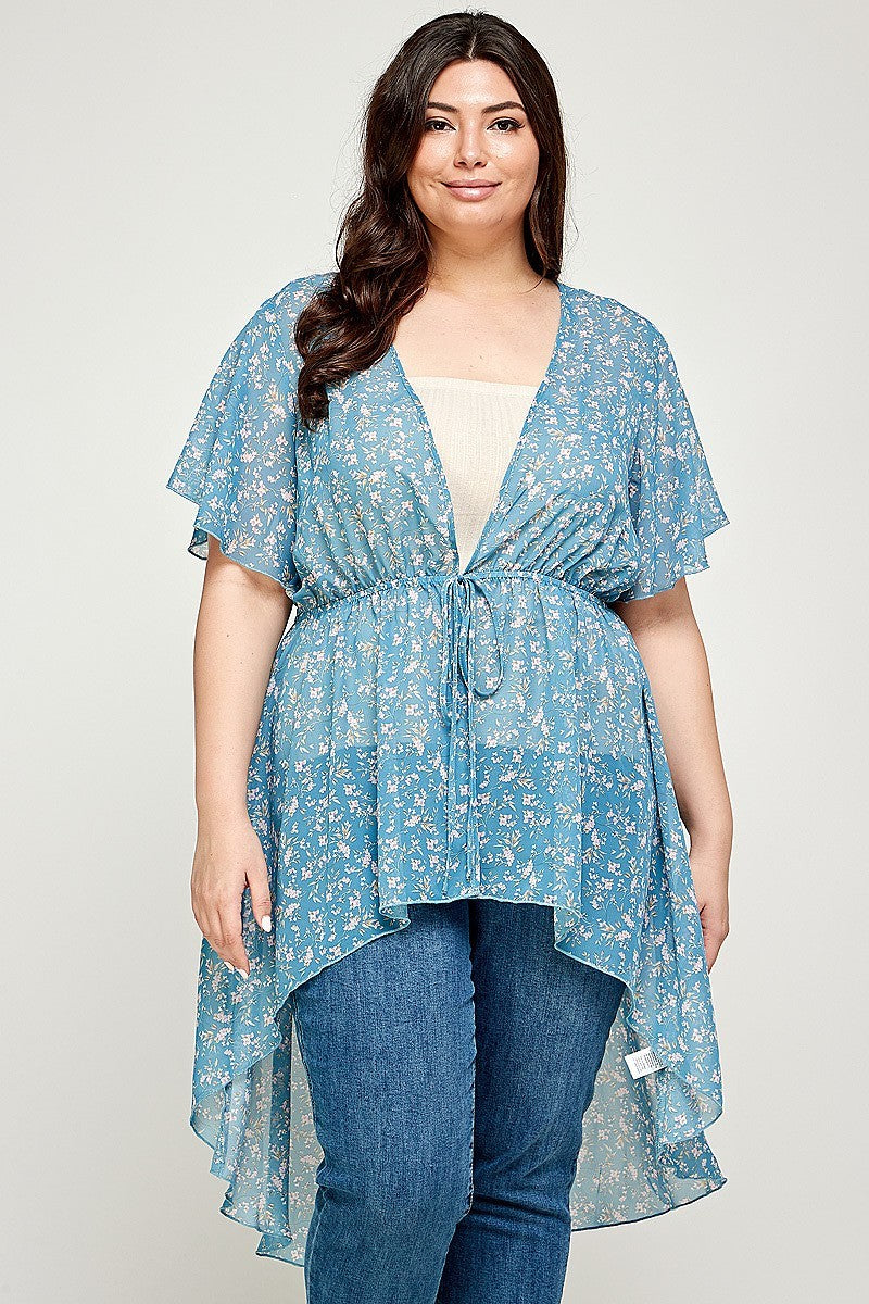 Plus Size, Ditsy Floral Print Cardigan