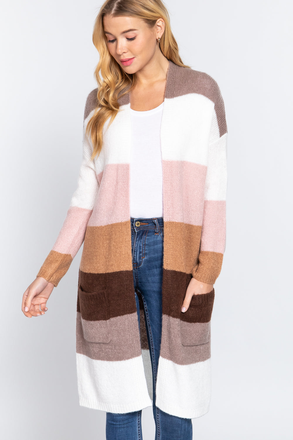 Open Front Color Block Cardigan