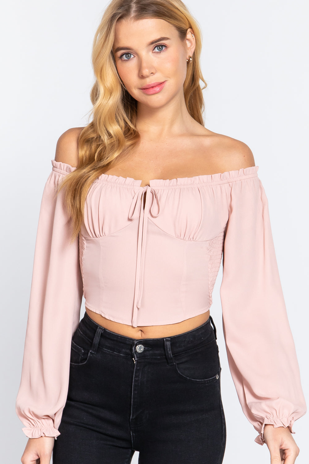 Off Shoulder Smocking Woven Top