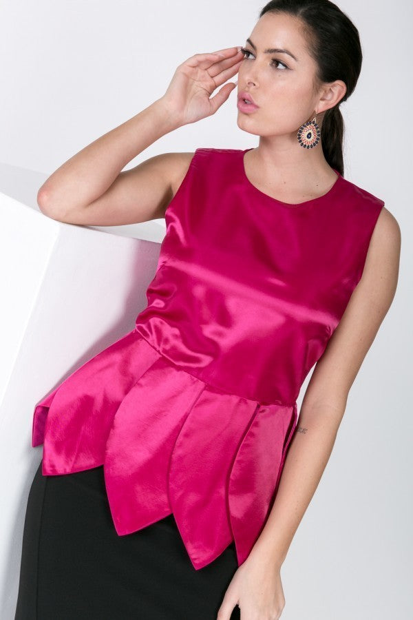 Leaf Shape Layered Bottom Sleeveless Satin Top