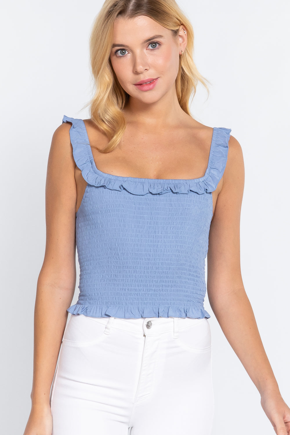 Smocking Ruffle Cami Woven Top