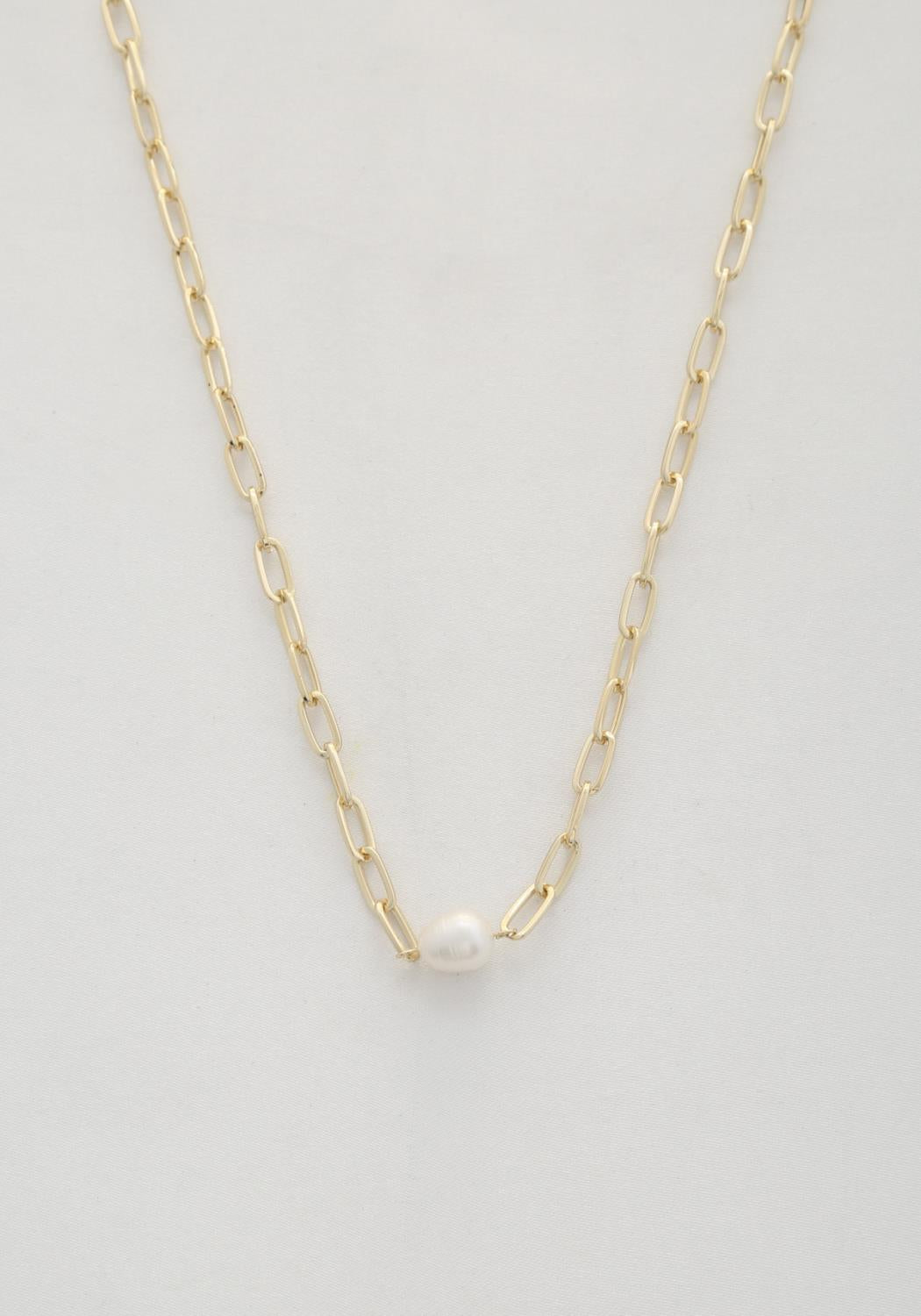 Pearl Bead Oval Link Necklace