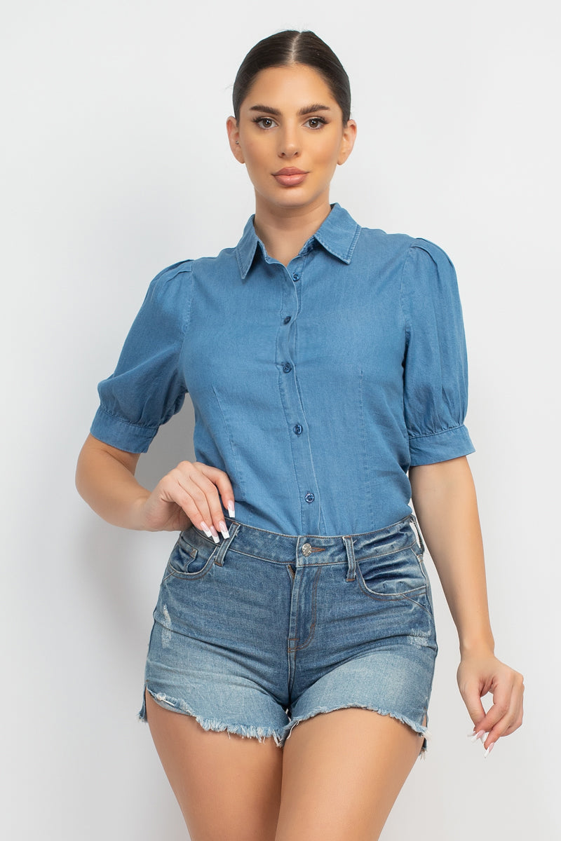 Button-down Denim Shirt Top