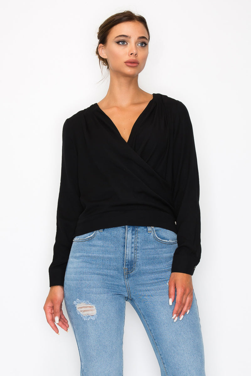 Front Wrap Surplice Neck Top