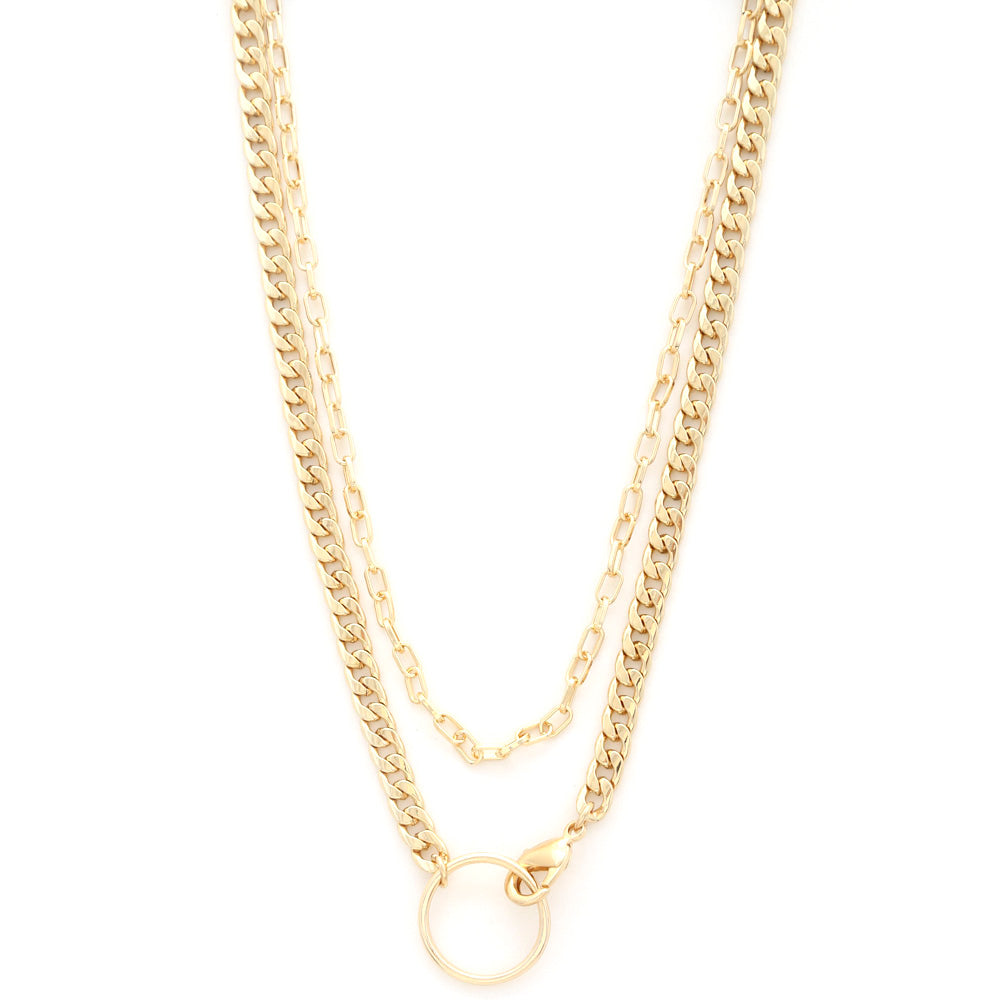 Circle Curb Link Layered Necklace