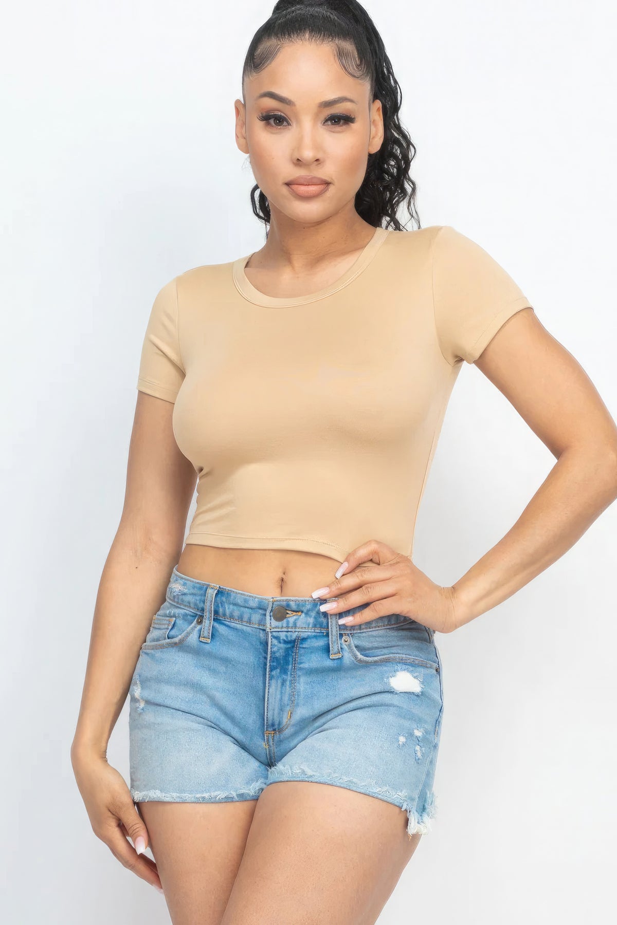 Short Sleeve Roundneck Crop Top