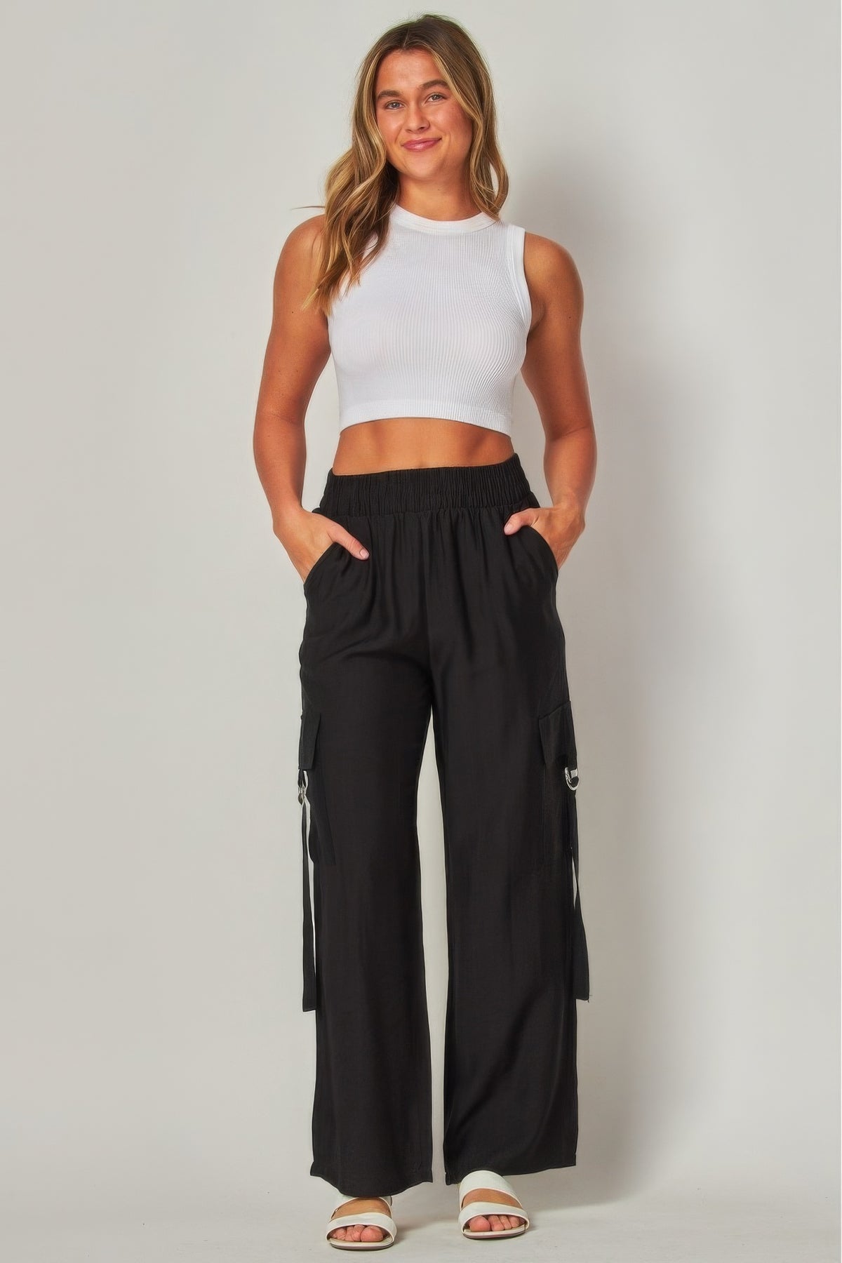 Linen Wide Leg Cargo Pants