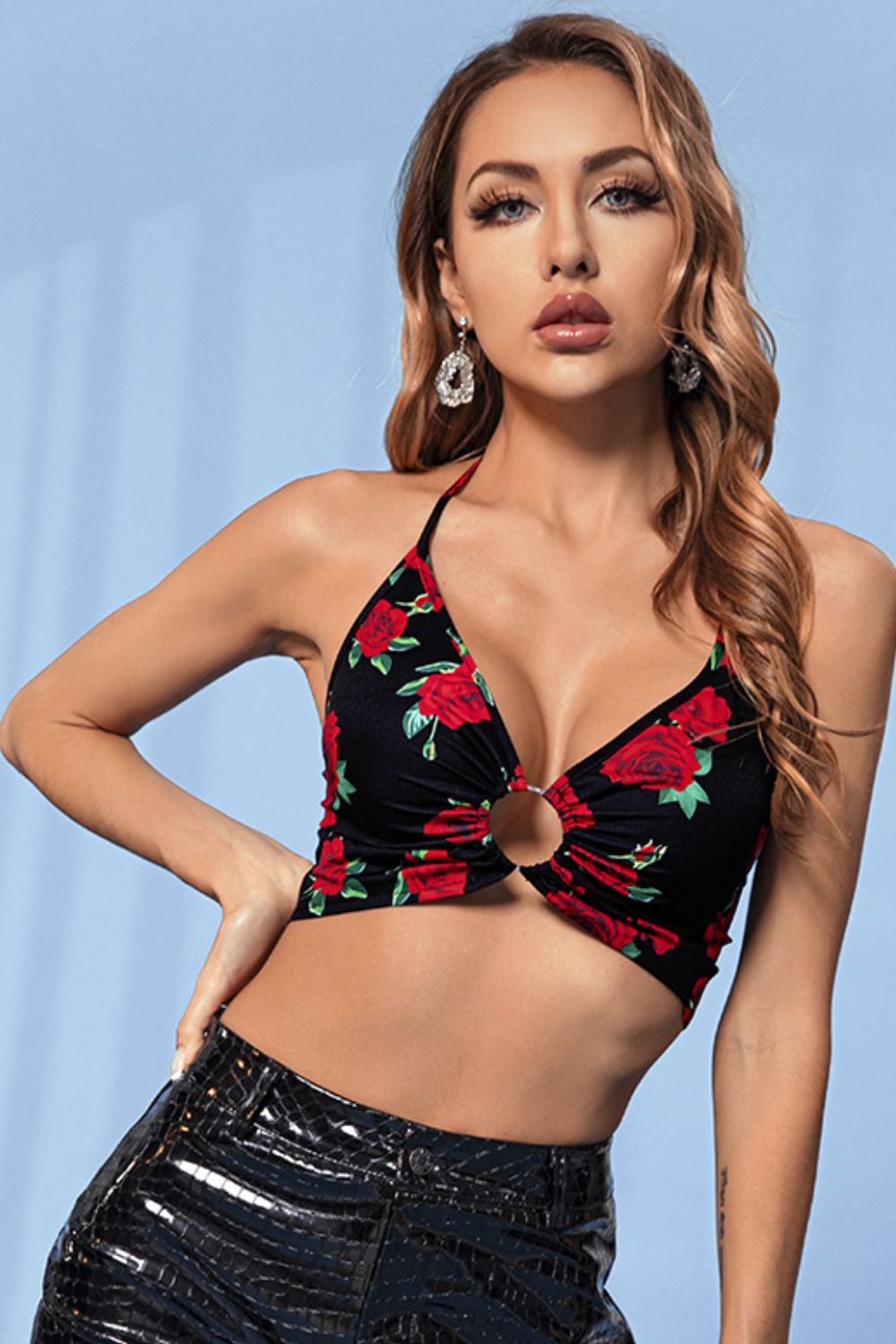 Floral Gathered Detail Halter Neck Bralette